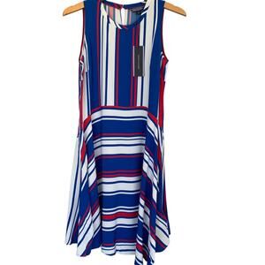NWT Tommy Hilfiger Dress Size 4 Midi Flare Colorful Patriotic Keyhole Neck